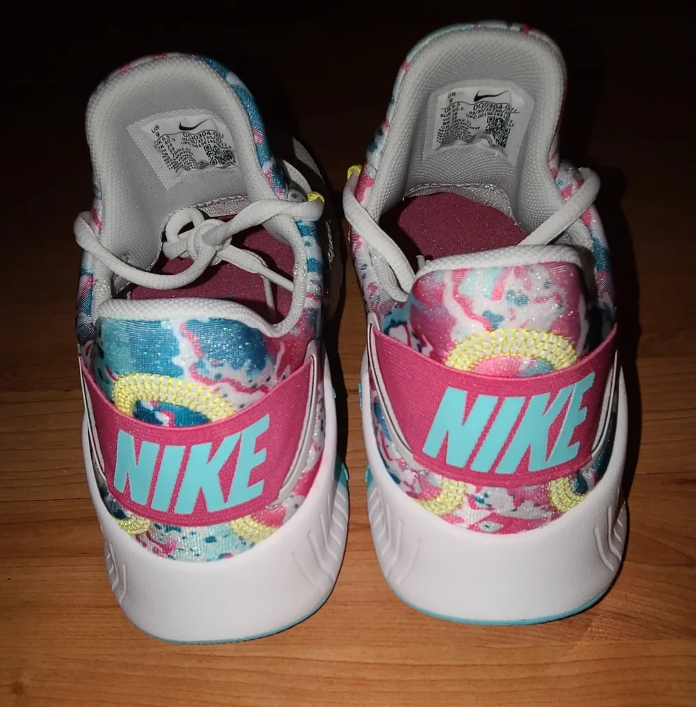 Nike White Sneakers with Teal, Pink and Yellow Accents